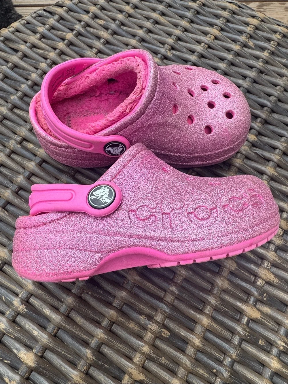 CROCS Kids Pink Glitter Fuzzy Lined Clogs
